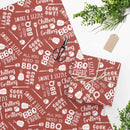 “All You Need Is BBQ” red wrapping paper with meats, veggies, and BBQ sayings – 24x36 or 24x60 at DDR BBQ Supply