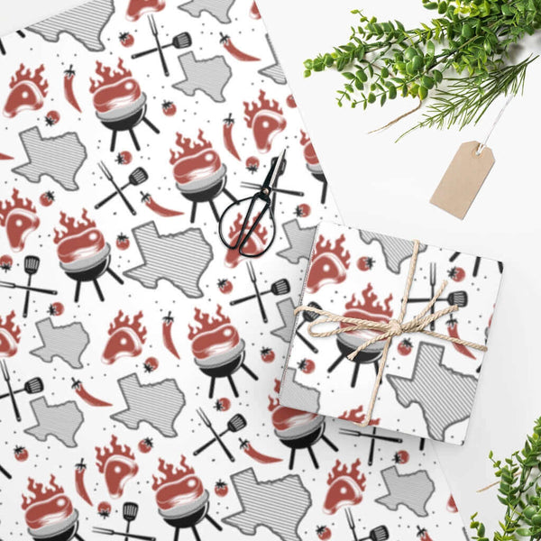 Lone Star BBQ Wrapping Paper in white with Texas, steaks, and grilling tools – available in 24x36 or 24x60 DDR BBQ Supply