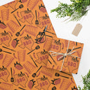 Texas BBQ Wrapping Paper in orange with Texas outline, BBQ lettering, grilling tools, and ribs – DDR BBQ Supply