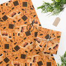 Orange Grillin’ Chillin’ Refillin’ BBQ Wrapping Paper with smokers and steaks – available in 24x36 or 24x60