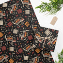 Multicolored Grillin’ Chillin’ Refillin’ BBQ Wrapping Paper (red, orange, black) with smokers and steaks – available in 24x36 or 24x60