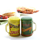 nostalgic tin salt and pepper shakers 2-piece set with vintage design
