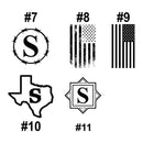 Personalized decanter and two 10.5 oz. rocks glasses with optional 10" x 10" leatherette tray (Grey or Rawhide) at DDR BBQ Supply