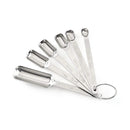 set of 6 stainless steel measuring spoons with long handles and engraved measurements