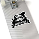 Texas BBQ sticker with Smokehouse Steer design for coolers, smokers, and BBQ gear – available at DDR BBQ Supply