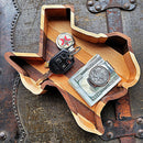 Texas-shaped handcrafted wood tray made from maple, walnut, and cherry – perfect gift for Texans