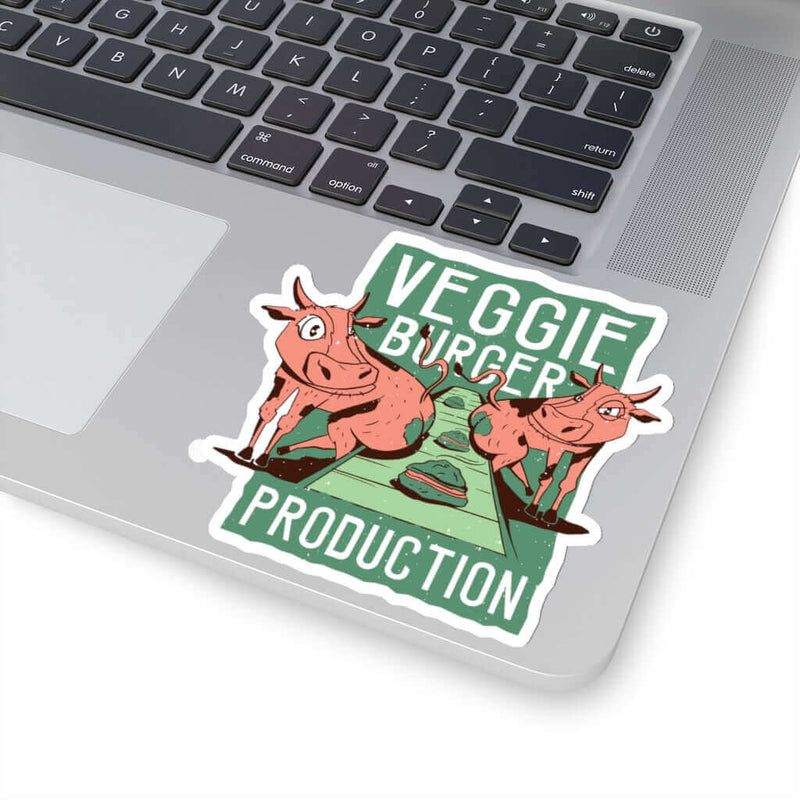 Veggie Burger Production BBQ sticker mocking plant-based burgers – shop DDR BBQ Supply