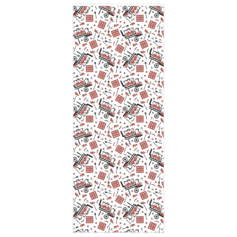 White Grillin’ Chillin’ Refillin’ BBQ Wrapping Paper with smokers and steaks – available in 24x36 or 24x60